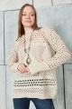 Lugmo Kadın Triko Ajurlu Bluz Crop Kolye Hediyeli Akrilik Üçgen Desenli Taş
