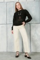 Lugmo Kadın Triko Ajurlu Bluz Crop Kolye Hediyeli Akrilik Çizgi Desenli Siyah