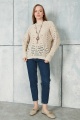 Lugmo Kadın Triko Ajurlu Bluz Crop Kolye Hediyeli Akrilik Baklava Desenli Taş