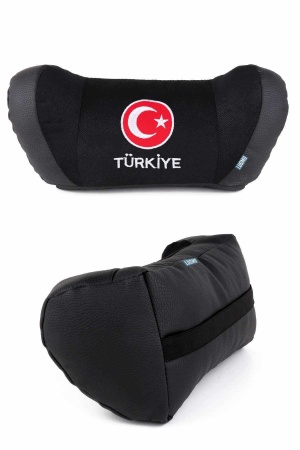 Türkiye Logolu Araç Koltuk Başlık Yastığı 5D Siyah Renk 2li