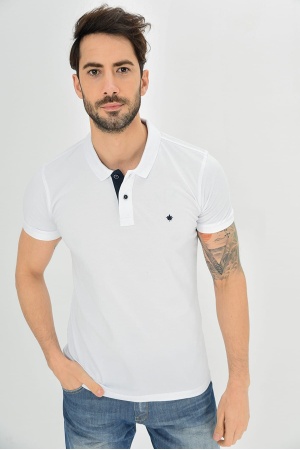 Dynamo Erkek Polo Yaka Likralı T-shirt Beyaz T621