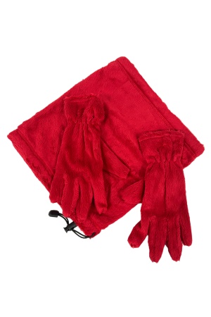 Bayan Polar Boyunluk ve Eldiven Set Kırmızı