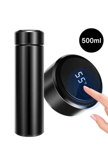 Led Dokunmatik Dereceli Göstergeli Dijital Çelik Termos Siyah 500 ml
