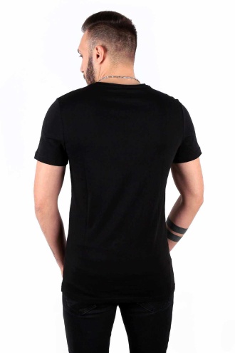 Five Pocket Erkek Bisiket Yaka Cepli Tişört Oversize Siyah