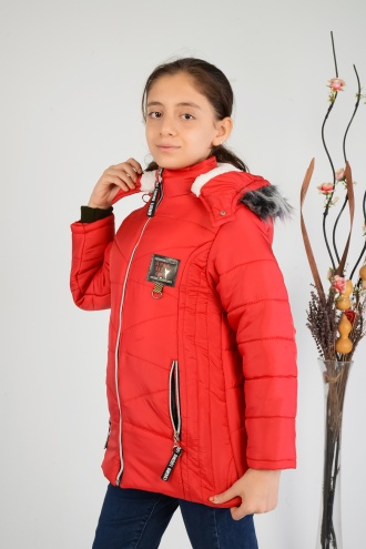 Lugmo Genç Kız Çocuk Montu Kaban Messina Kürklü Kırmızı