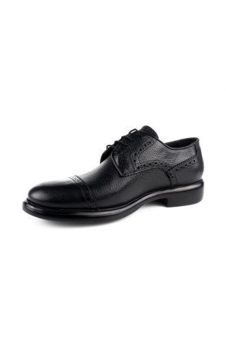 Lugmo İç-Dış Hakiki Deri Klasik Ayakkabı Siyah Deri Dikiş Desenli