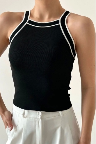 Lugmo Kadın Bluz Halter Yaka İnce Şeritli Örme Siyah Renk