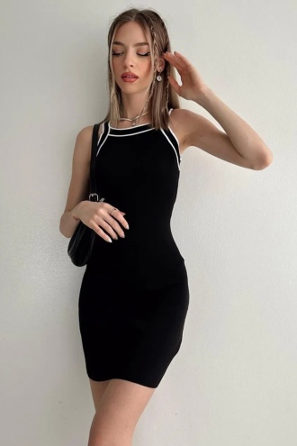 Lugmo Triko Uzun Kadın Elbise Askılı Siyah