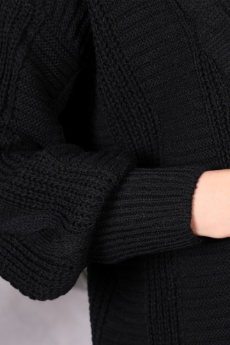 Lugmo Kadın Triko Hırka 5 Düğmeli Saç Örğülü Hırka Siyah (80cm)