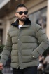 Erkek Parlak Kışlık Şişme Mont Astarlı Haki