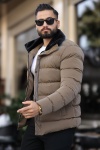 Erkek Parlak Kışlık Şişme Mont Astarlı Vizon