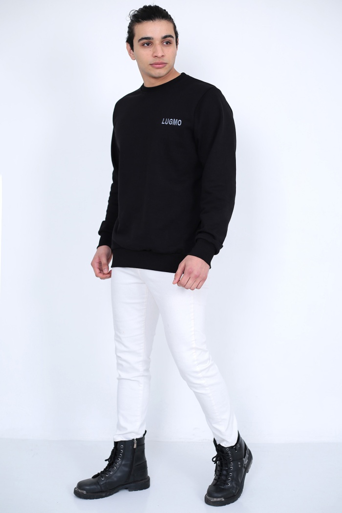 Lugmo Erkek Sweatshirt 3 İplik Kompak Kumaş Kazak Regular Siyah