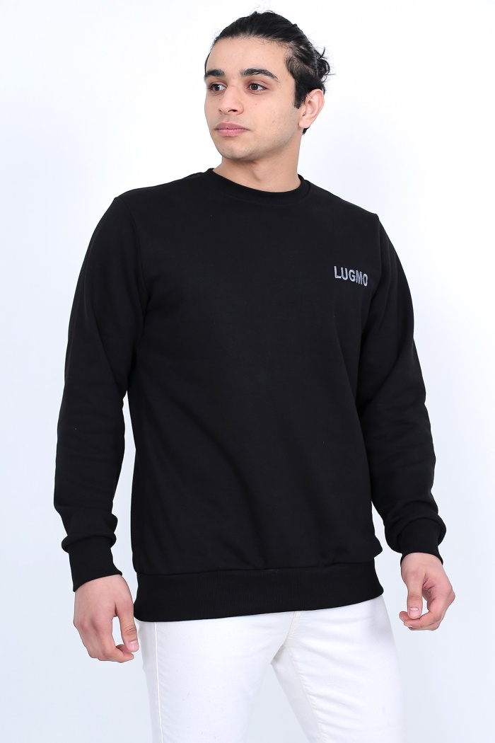 Lugmo Erkek Sweatshirt 3 İplik Kompak Kumaş Kazak Regular Siyah