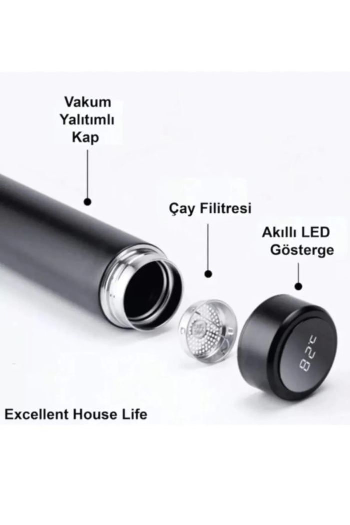 Led Dokunmatik Dereceli Göstergeli Dijital Çelik Termos Siyah 500 ml
