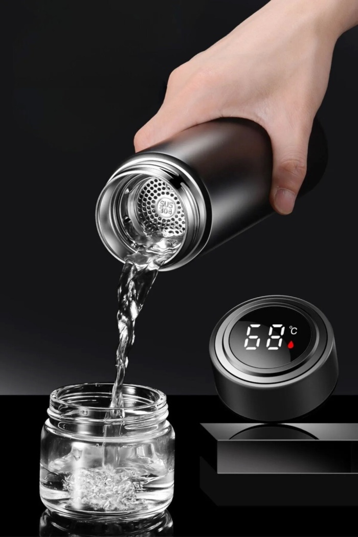 Led Dokunmatik Dereceli Göstergeli Dijital Çelik Termos Siyah 500 ml