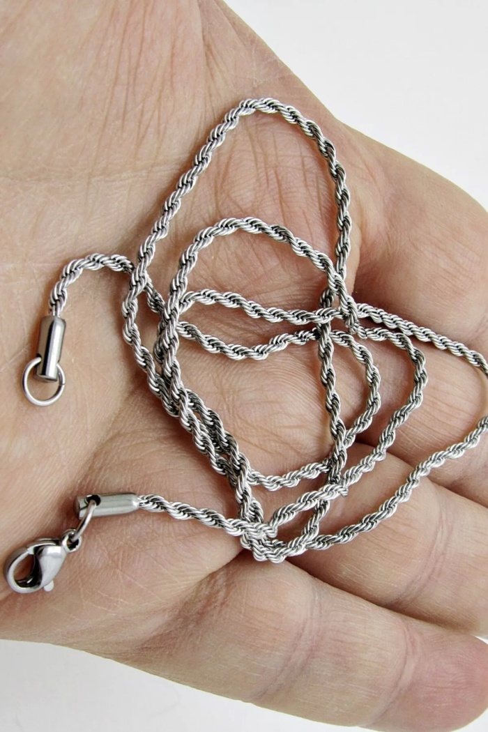 Burgu Halat Erkek Çelik Zincir Kolye 2.5 mm Gümüş Renk