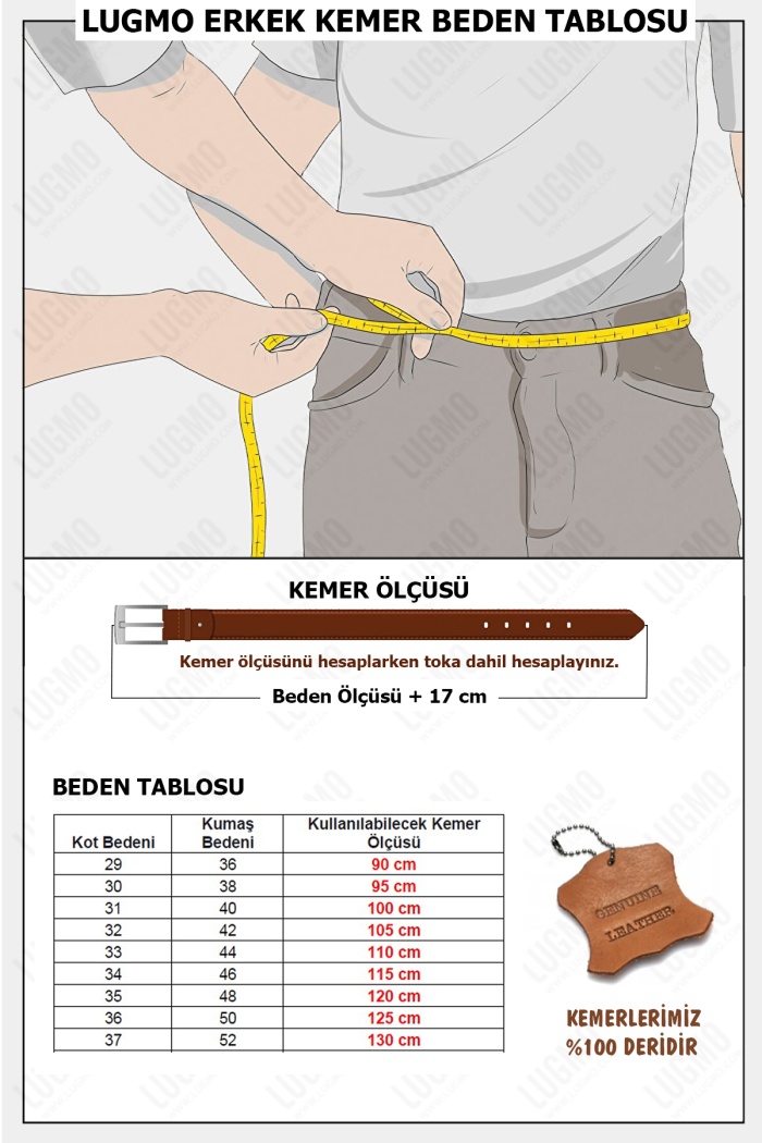 Hakiki Deri Erkek Kemer 4,5 cm Dikiş Desenli Kahverengi
