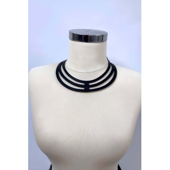 Halka Detraylı Şık Deri Choker, Deri Kolye