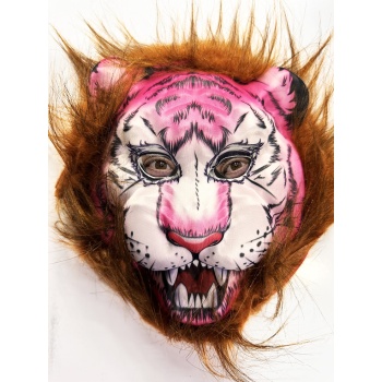 Kahverengi Saçlı Pembe Yüz Kurt Maske Kaplan Maske Mega Peluş
