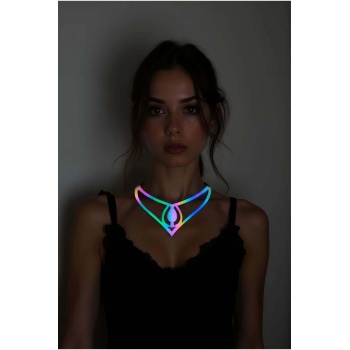 Rainbow Reflektörlü Damla Choker Kolye, Zarif Lazer Kesim Kolye