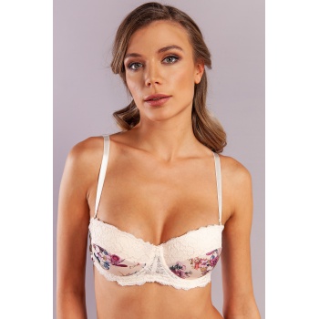 Golshan Gitana  Half Push Up Bra,Çiçekli Ekru Straplez Konforlu ve Şık Sütyen