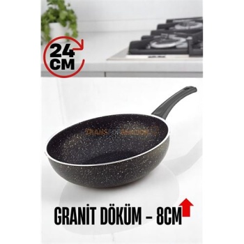 Granit Döküm 8 Cm Derin Wok Tava - Yapışmaz Wok Tava - 24 Cm