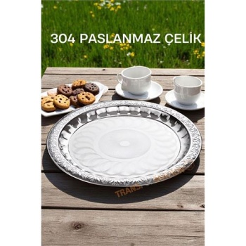 Servis Tepsisi - Çelik Çay Tepsisi  Şık Desenli Tepsi 44 CM