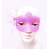 Sim İşlemeli İnci Boncuk Detaylı Tüylü Balo Maskesi Pembe Renk 13x18 cm