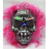 Pembe Saçlı Led Işıklı Kuru Kafa İskelet Korku Maskesi 22x25 cm