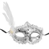 Gümüş Payetli Pullu Beyaz Renk Yandan Tüylü Parti Maskesi 18x22 cm