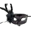 Siyah Renk Yandan Tüylü Güllü Gümüş Taşlı Pullu Maske 20x22 cm