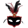 Kırmızı Dantelli Siyah Kırmızı Tüylü Siyah Süet Kaplama Parti Maskesi 17x25 cm