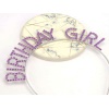 Mor Renk Kristal Taşlı Parlak Birthday Girl Yazılı Taç 16x17 cm