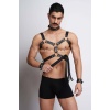 Kırbaç ve Çivili Choker Detaylı Erkek Fantazi Giyim, Deri Erkek Harness Takım