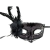Siyah Renk Yandan Tüylü Güllü Gümüş Taşlı Pullu Maske 20x22 cm