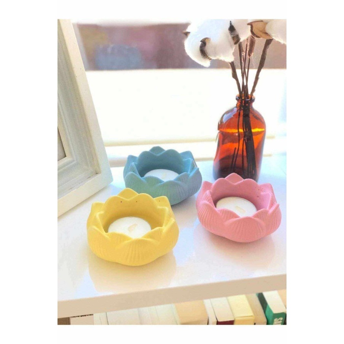 Dekoratif Lotus Çiçeği Mumluk 3lü Set