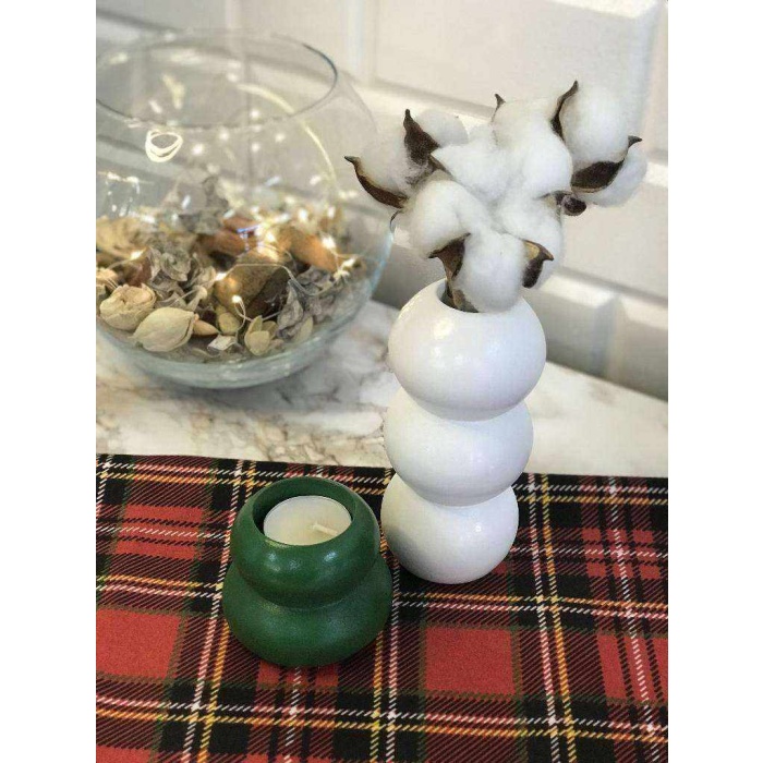 2Li Vazo Ve Tealight Mumluk Obje YEŞİL-BEYAZ Bubble