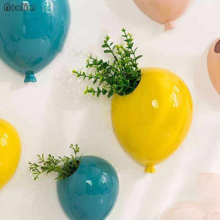 3Lü Balon Duvar Aksesuarı Saksı 2 Mavi 1 Sarı Özel Tasarım
