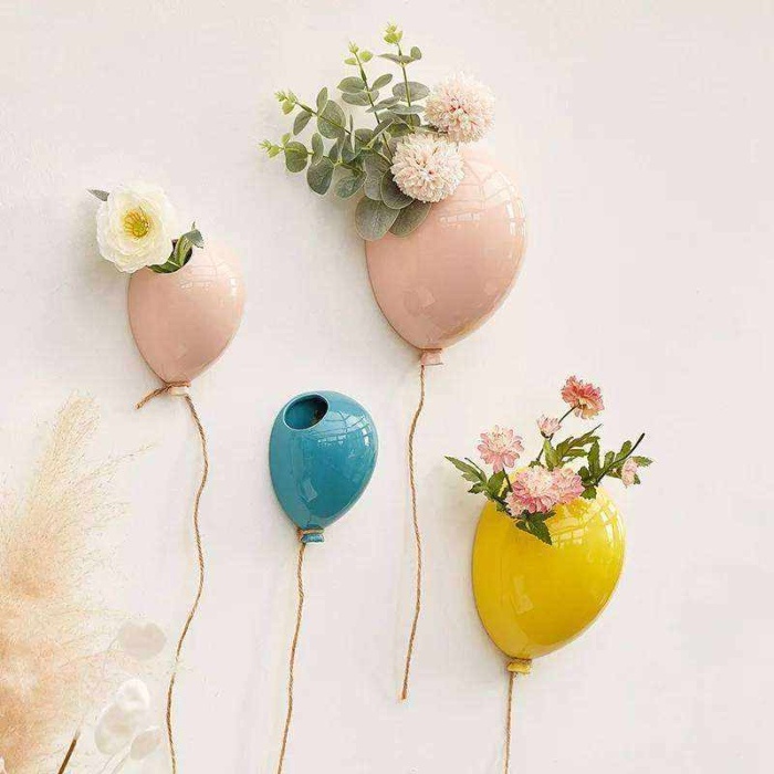 3Lü Balon Duvar Aksesuarı Saksı 2 Şeker Pembesi 1 Mavi Özel Tasarım