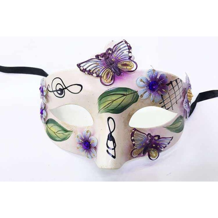 Yaprak Modelli Kelebek İşlemeli Maske Mor Renk