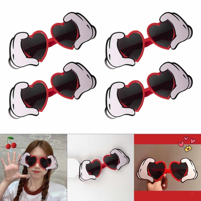 Kırmızı Renk Kalp Şekilli El Temalı Parti Gözlüğü 21x8 cm