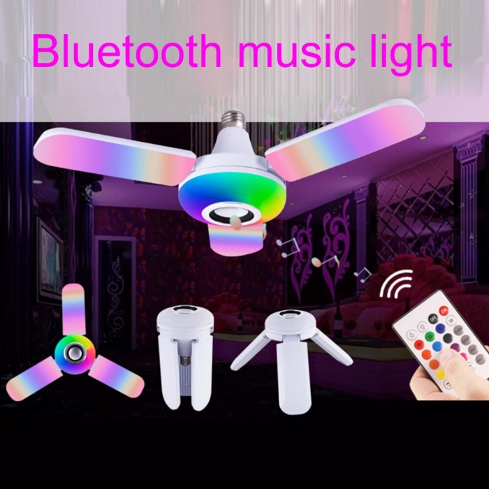 LED Dört Yapraklı Bluetooth Müzik Lambası Renkli Akıllı Ses Katlanır Ampul Lamba+Uzaktan Kumanda
