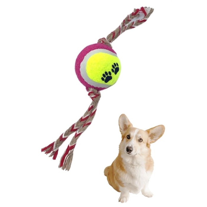 Renkli Halat Ve Tenis Toplu Yumaklı Köpek Çekiştirme Halat Oyuncağı