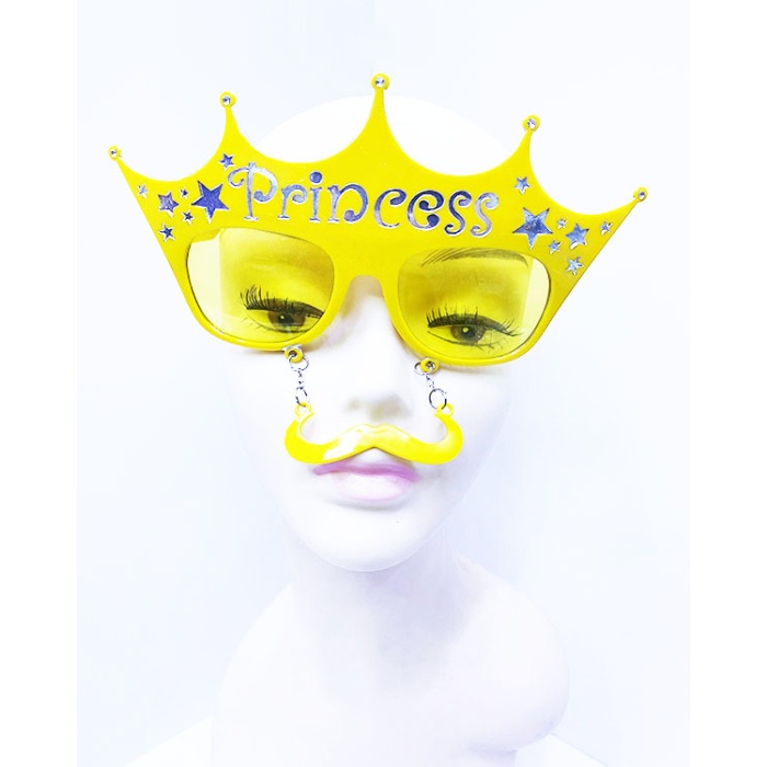Sarı Üzeri Gümüş Renk Prenses Yazılı Parti Gözlüğü 10x17 cm