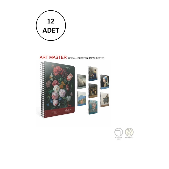 Art Master Spiralli Karton Kapak 19x26 cm Çizgili 100 yp 12 Adet