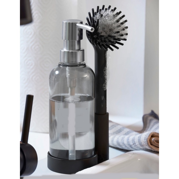 Silikon Fırçalı Sıvı Sabunluk Deterjanlık - Stantlı Mutfak -Banyo Temizlik Seti