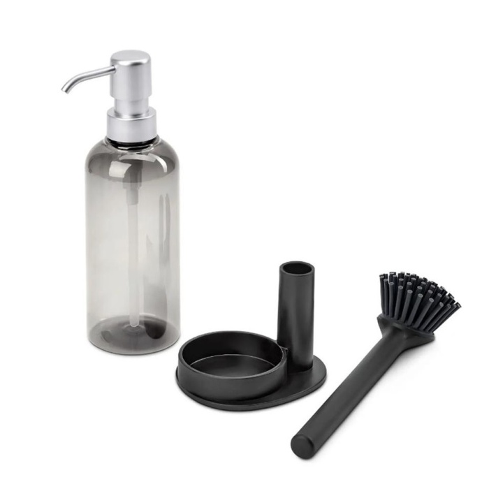 Silikon Fırçalı Sıvı Sabunluk Deterjanlık - Stantlı Mutfak -Banyo Temizlik Seti