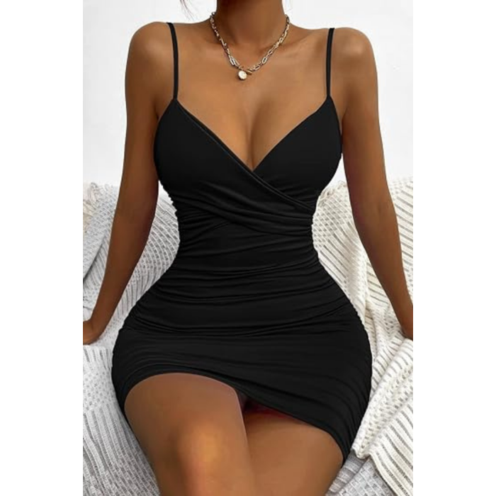 Siyah Askılı Özel Tasarım Mini Elbise