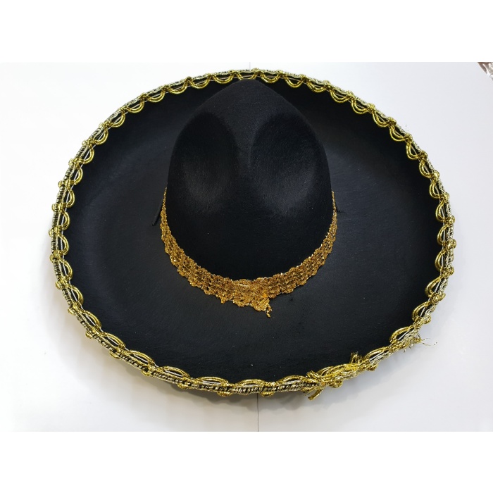 Altın Renk Şeritli Meksika Mariachi Latin Şapkası 55 cm Çocuk 