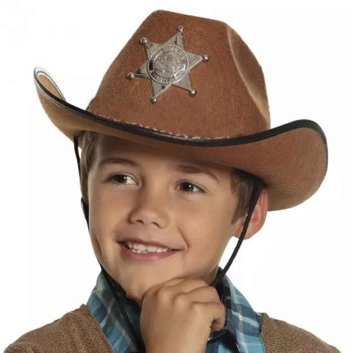 Çocuk Kovboy Şapkası - Vahşi Batı Kovboy Şerif Şapkası Kahve Renk